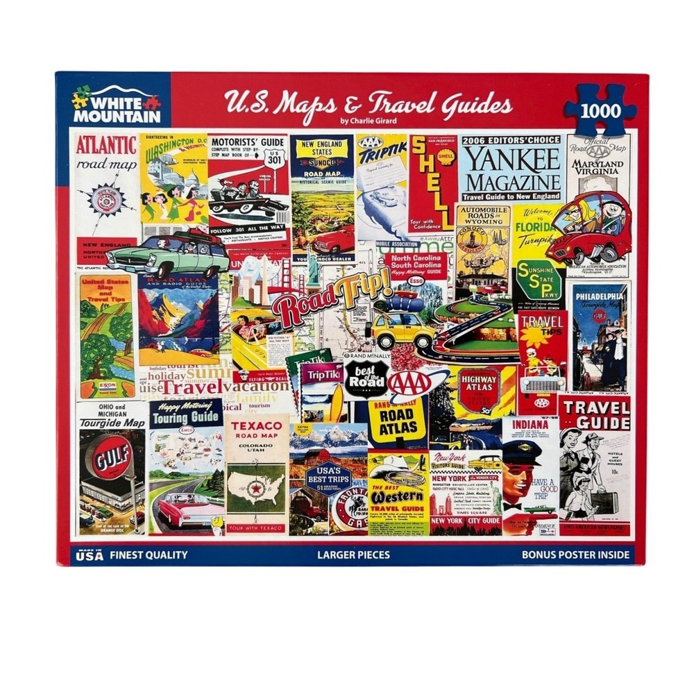 White Mountain US Maps & Travel Guides 1000 Piece Jigsaw Puzzle Complete